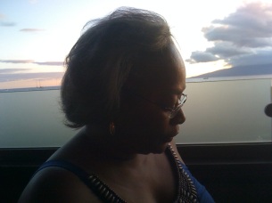 Pontheolla in a contemplative moment, Maui at sunset, 8-24-11
